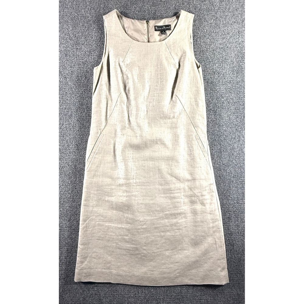 Mercer & Madison Womens Metallic Beige Sleeveless Sheath Dress Size 8 Pocketed